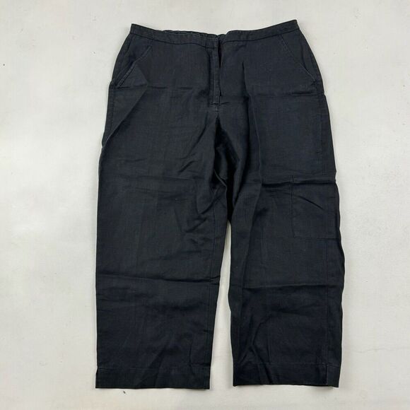 Liz Claiborne Audra 100% Linen Black Straight Leg Capri Pants Sz 12P 12 Petite - Picture 2 of 9